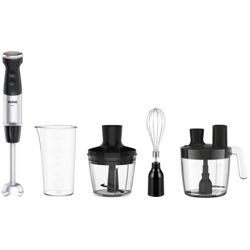 Tefal Блендер погружной Quickchef Quartzite, 1000Вт, 4в1, чаша-800мл, чопер-500мл, кухонный комбайн 5в1, турборежим, серо-черный (HB67G830)