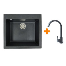 Adamant Kitchen set Univer, artificial stone, square, no drainboard, 560х500х200mm, bowl - 1, over-mounted, graphite + mixer (4824296912113)