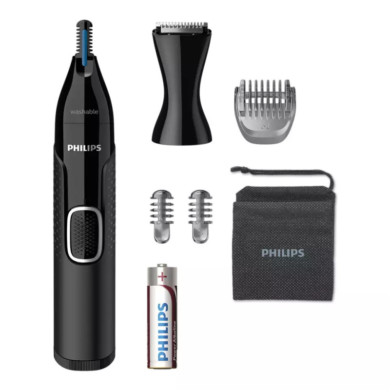 Philips Trimmer Series 5000 for beard, mustache, edging, eyebrows, nose and ears, 1хАА, nozzles-4, steel, case, black (NT5650/16)