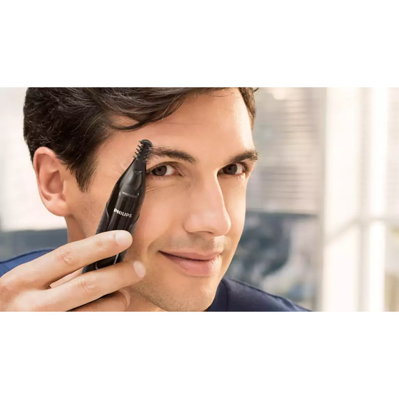 Philips Trimmer Series 5000 for beard, mustache, edging, eyebrows, nose and ears, 1хАА, nozzles-4, steel, case, black (NT5650/16)