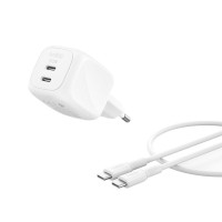 Belkin Зарядний пристрій мережевий Belkin 50Вт 2хUSB-С GAN PD PPS, кабель USB-С > USB-C, 1м, білий (WCH019KQ1MWH-B6)