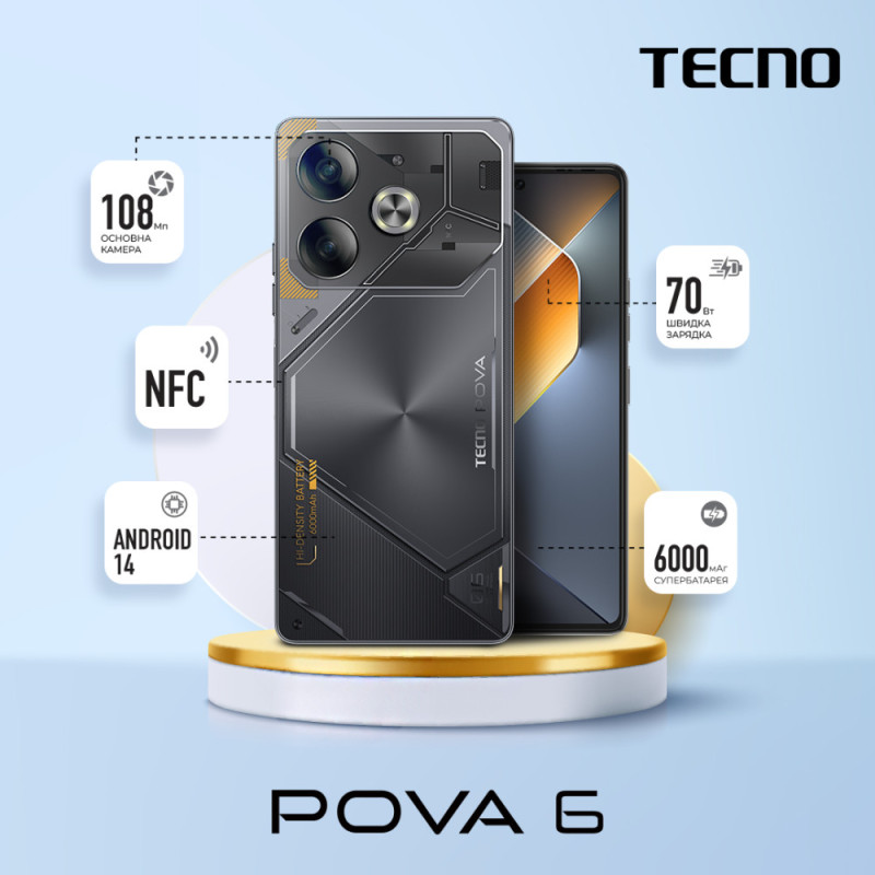 TECNO Smartphone POVA 6 (LI7) 6.78  12/256GB, 2SIM, 6000mAh, Meteorite Grey (4894947019067)