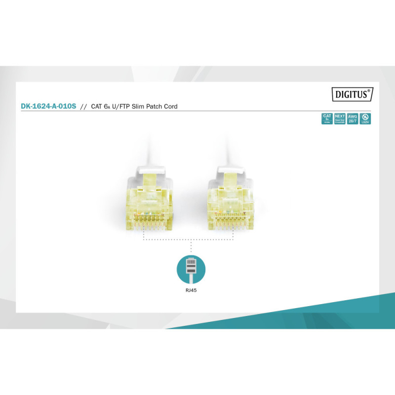 Digitus Патч-корд САТ 6A U-FTP, 1м, AWG 28/7, Cu, LSZH, Slim, серый (DK-1624-A-010S)