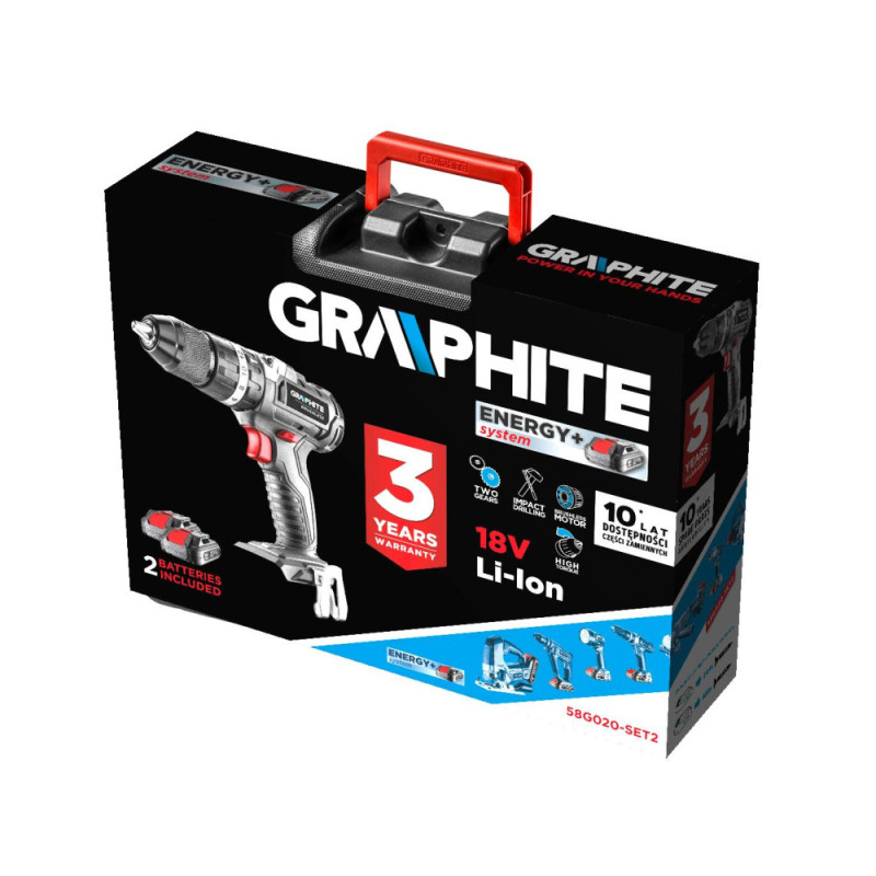 Graphite cordless screwdriver-drill Energy+ 18V brushless 2x2A h 58 Nm 0-500 0-1700 rpm case spare part 1.2 kg (58G020-SET2)