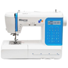 Minerva DECOREXPERT sewing machine, computerized, 70W, 197 stitches, automatic buttonhole, white+blue