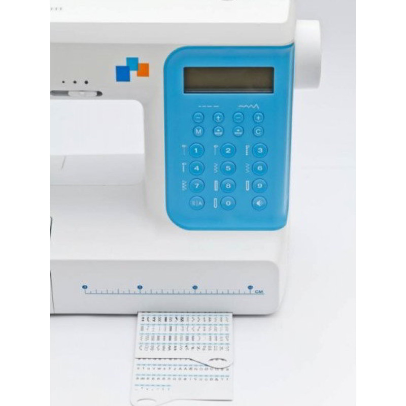 Minerva DECOREXPERT sewing machine, computerized, 70W, 197 stitches, automatic buttonhole, white+blue