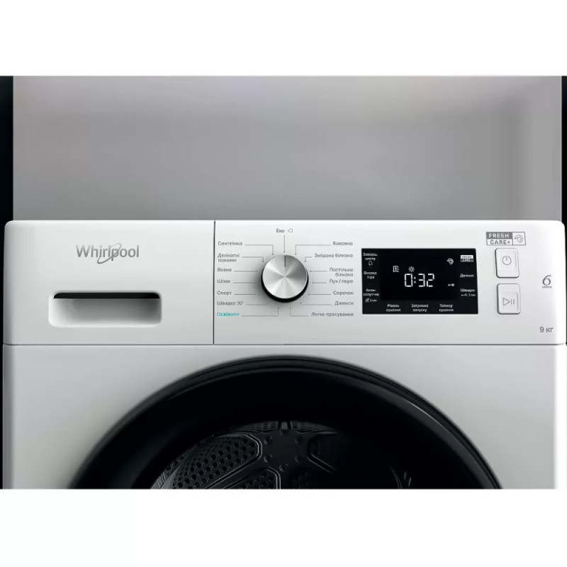 Whirlpool Dryer heat pump, 9kg, A++, 65cm, display, black door, white (FFTM229X2BUA)