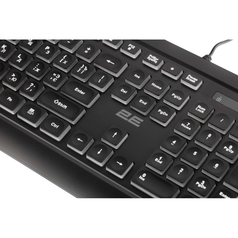 2E Keyboard membrane KS120 104key, USB-A, EN/UK/RU, White LED, black (2E-KS120UB)