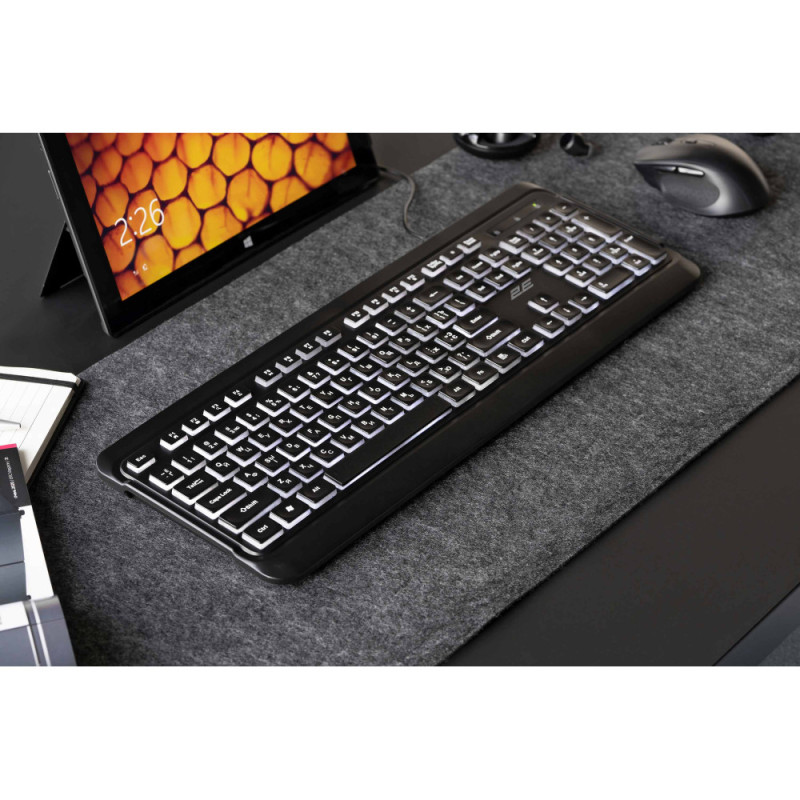 2E Keyboard membrane KS120 104key, USB-A, EN/UK/RU, White LED, black (2E-KS120UB)