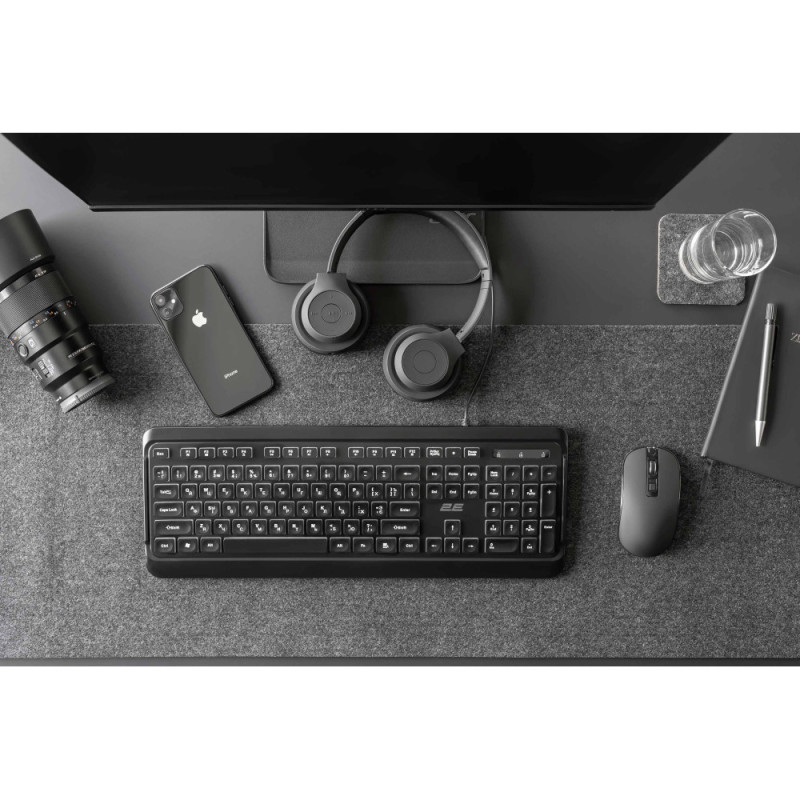 2E Keyboard membrane KS120 104key, USB-A, EN/UK/RU, White LED, black (2E-KS120UB)