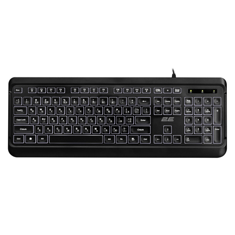 2E Keyboard membrane KS120 104key, USB-A, EN/UK/RU, White LED, black (2E-KS120UB)