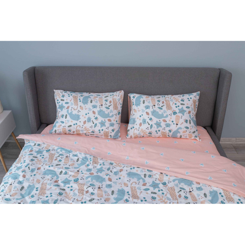 ARDESTO Bedding set 1.5 Gloria, sateen, duvet cover160x220cm, bed sheet 160x220cm, pillowcases (2) 50x70cm, 100% cotton, cats peach (ART1622CP)