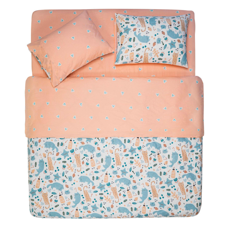 ARDESTO Bedding set 1.5 Gloria, sateen, duvet cover160x220cm, bed sheet 160x220cm, pillowcases (2) 50x70cm, 100% cotton, cats peach (ART1622CP)