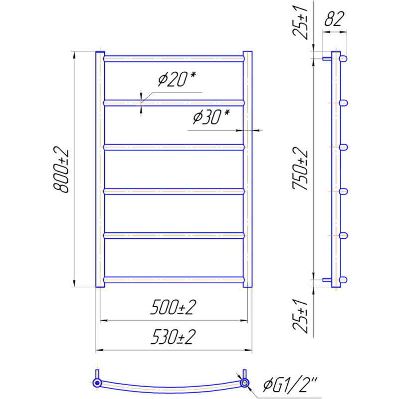 Mario Towel dryer water Classic, 800x530x500mm, dual fuel connection, inox, chrome (1.1.0107.01.P)