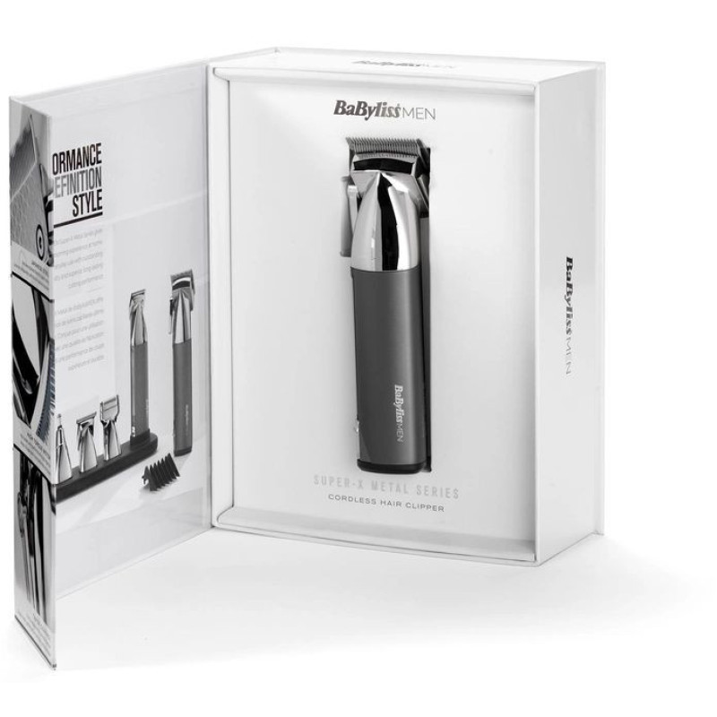 BaByliss Hair clipper, network+battery, vibration motor, nozzles-10, steel, case, cover, comb included., grey (E996E)
