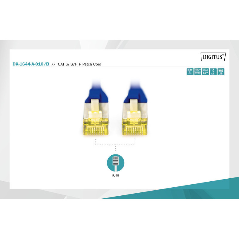 Digitus Патч-корд CAT 6a S-FTP, 1м, AWG 26/7, Cu, LSZH, синій (DK-1644-A-010/B)