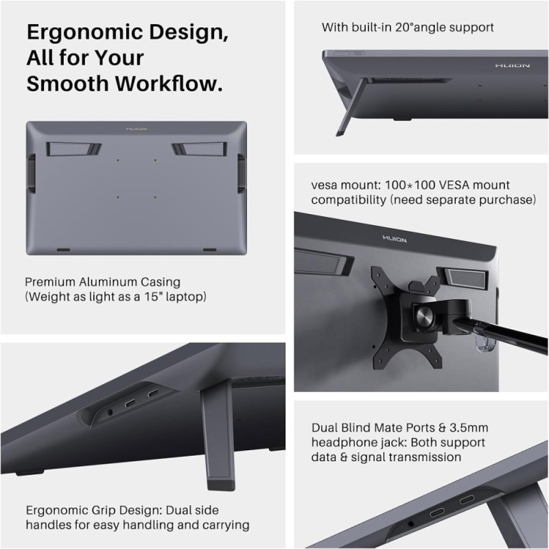 Huion Graphical display 19  Kamvas Pro 19,4K USB-Cх2, 3.5 mini-jack, dark grey (GT1902)