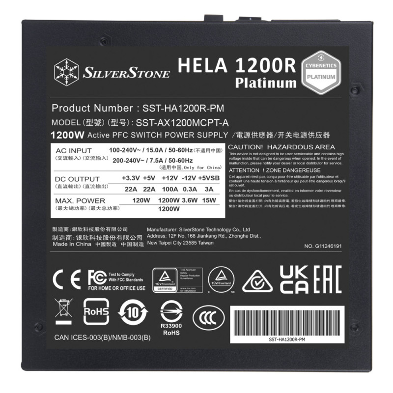 SilverStone PSU Hela Cybenetics HA1200R-PM (1200W), >90%, 80+ Platinum, 135mm (SST-HA1200R-PM)