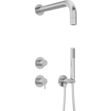 Deante Shower set Silia with mixer, shower head, hand shower, handle - concealed, brushed steel (NQS_F9XK)