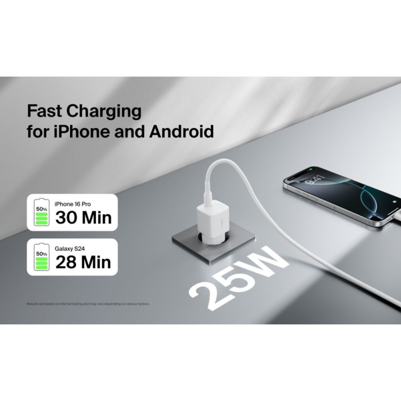 Belkin Зарядний пристрій мережевий 25Вт USB-С PD PPS, білий (WCA012KQWH) Belkin Зарядний пристрій мережевий 25Вт USB-С PD PPS, білий (WCA012KQWH)