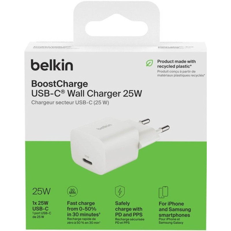 Belkin Зарядний пристрій мережевий 25Вт USB-С PD PPS, білий (WCA012KQWH) Belkin Зарядний пристрій мережевий 25Вт USB-С PD PPS, білий (WCA012KQWH)
