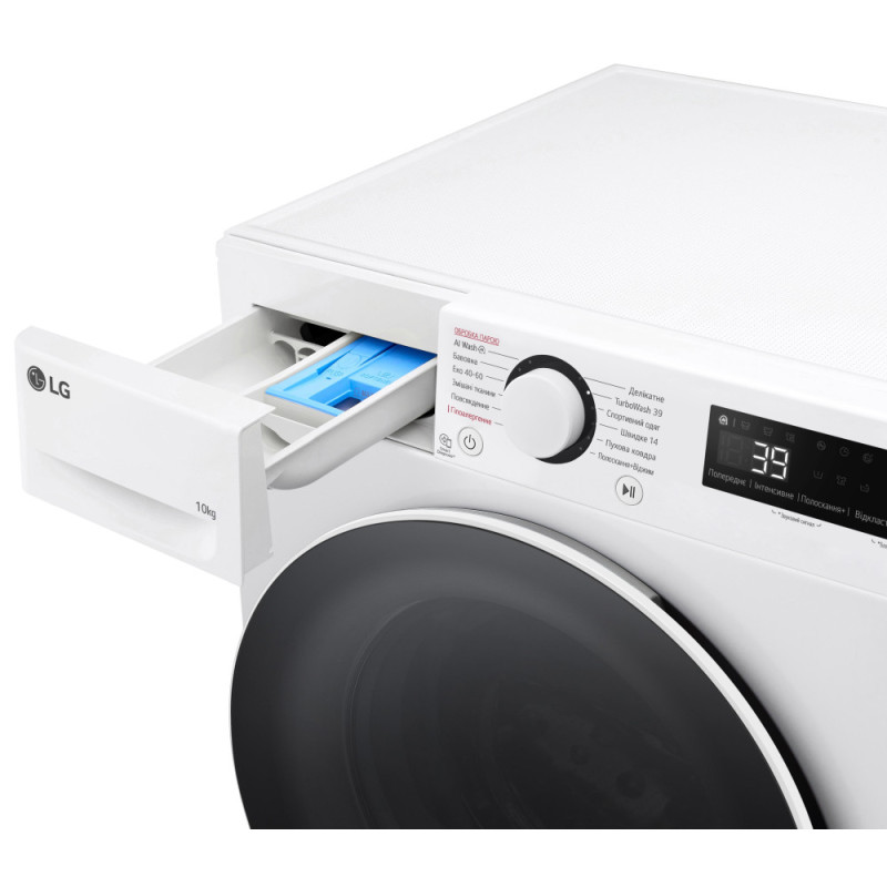 LG Пральна машина фронтальна, 10кг, 1400, A, 57см, дисплей, пара, інвертор, білий (F4Y5RS0W)