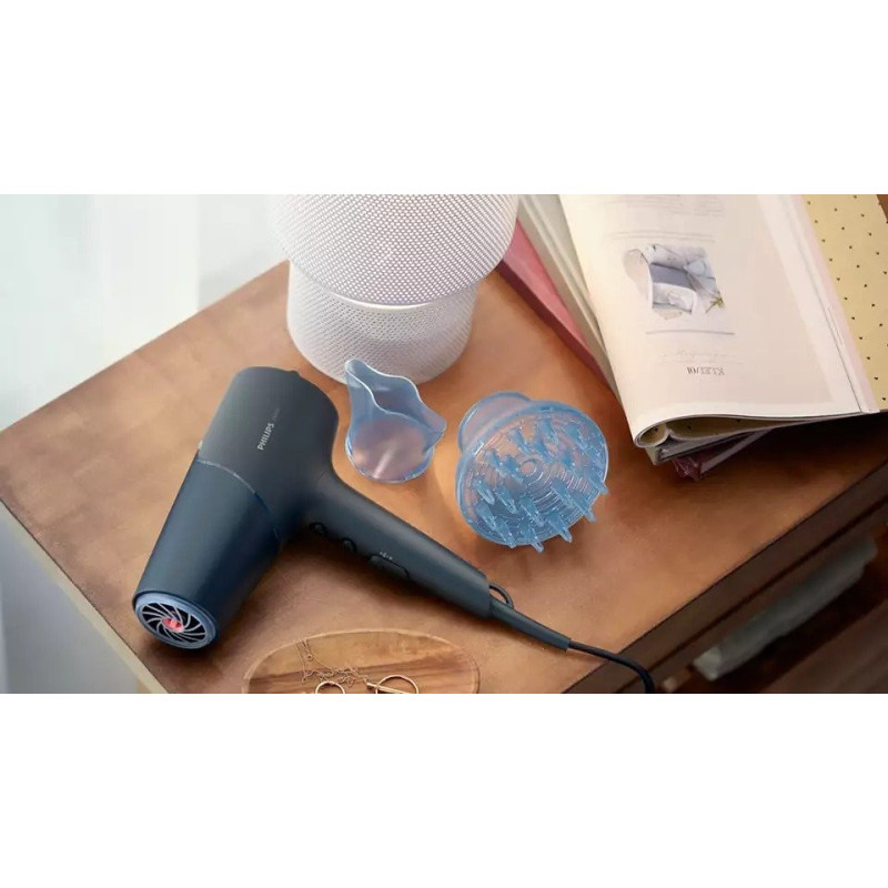 Philips Hair dryer 5000 Series, 3W, 3 modes, diffuser, ionization, cold blowing, dark blue (BHD512/00)