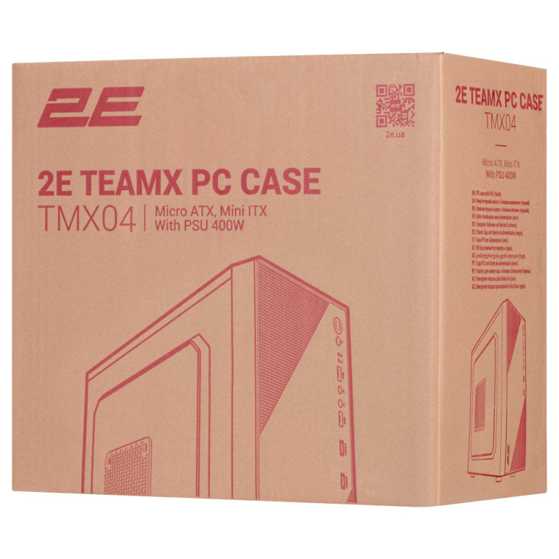 2E PC case TeamX TMX04 with 2E ATX400W, 2xUSB2.0, 1x80mm, VGA 220mm, mATX, black (2E-TMX04)