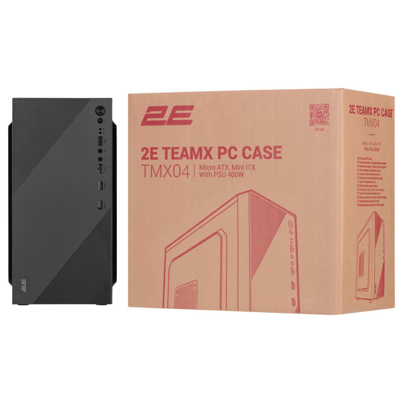 2E PC case TeamX TMX04 with 2E ATX400W, 2xUSB2.0, 1x80mm, VGA 220mm, mATX, black (2E-TMX04)