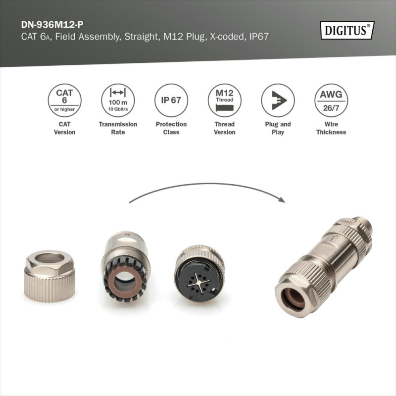 Digitus Коннектор CАТ 6A M12 M, X-coded, STP, IP67 (DN-936M12-P)