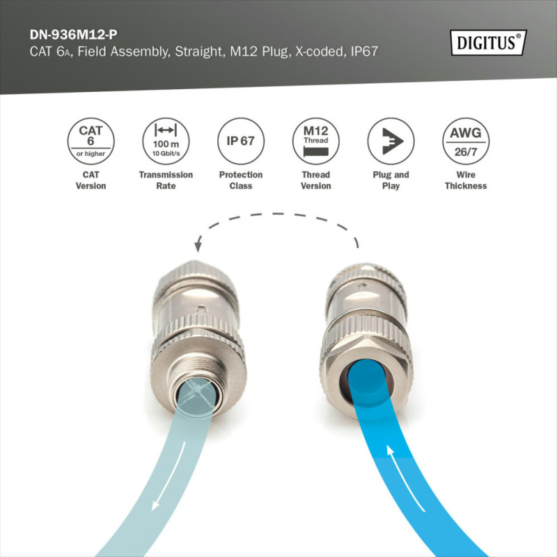 Digitus Коннектор CАТ 6A M12 M, X-coded, STP, IP67 (DN-936M12-P)