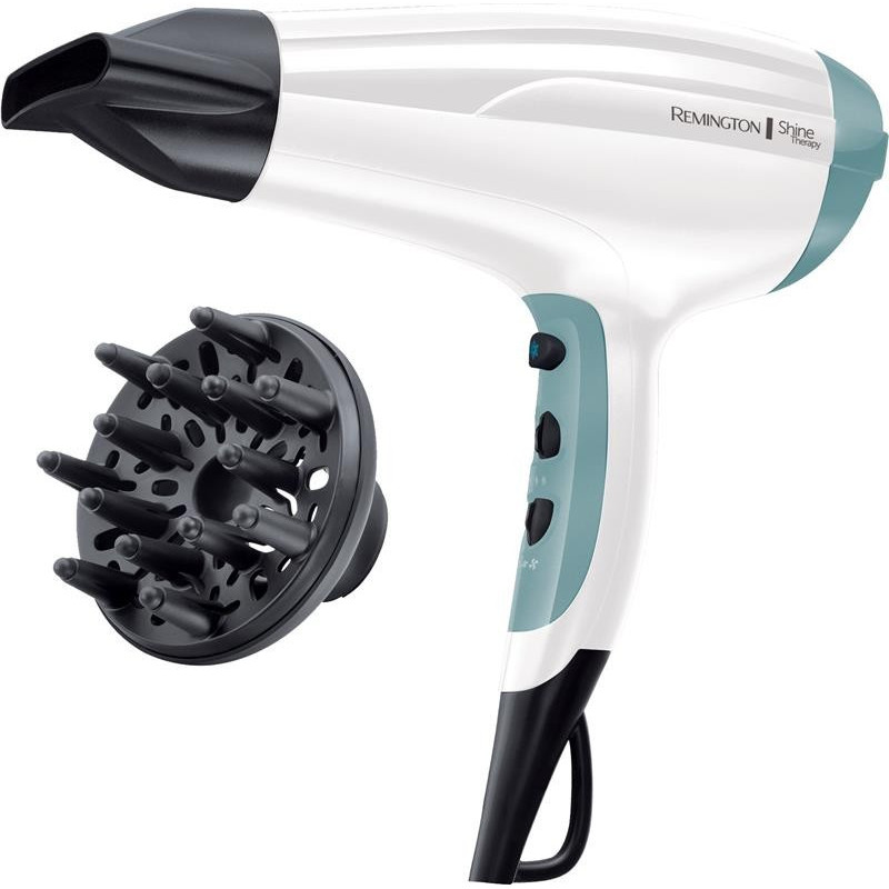 Remington Фен Shine Therapy, 2300Вт, режимов-3, дифузор,турмалиновая иониз-я, хол. обдув, белый (D5216)