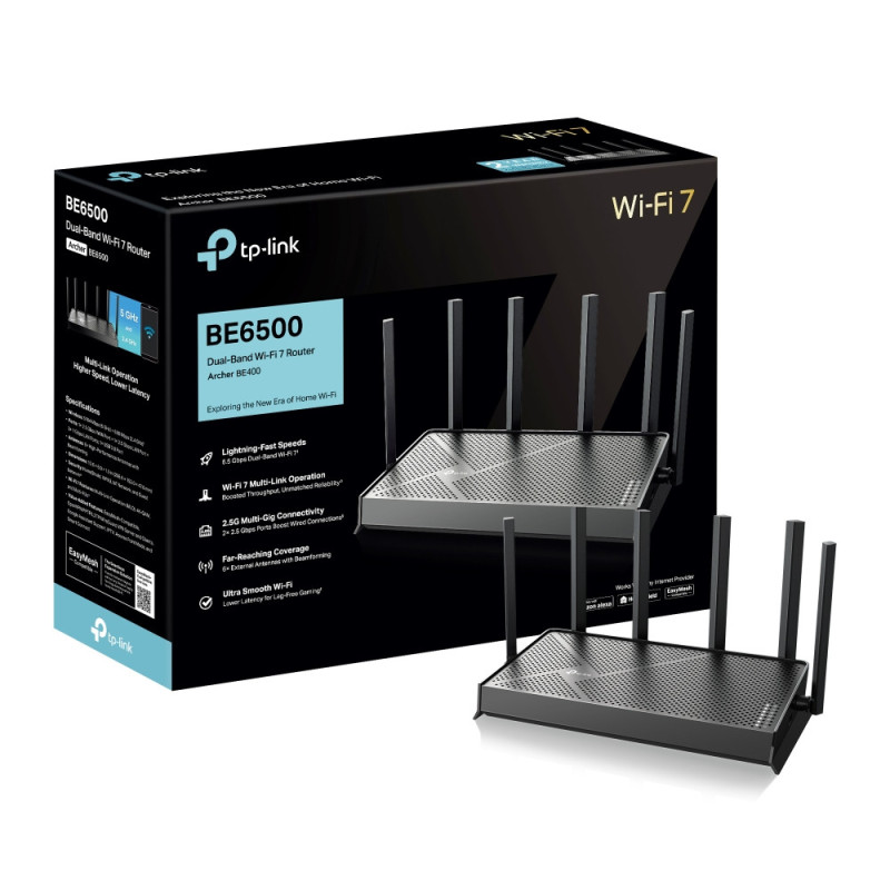 TP-Link Маршрутизатор Archer BE400 BE6500, 3xGE LAN, 1x2.5GE LAN, 1x2.5GE WAN, 1xUSB3.0 MESH (ARCHER-BE400)