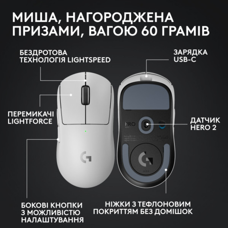 Мышка Logitech G Pro X Superlight 2 Lightspeed Wireless White (910-006638)