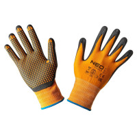 Neo Tools Work gloves, nitrile coating, nitrile dots, nylon, size 10, orange (97-621-10)