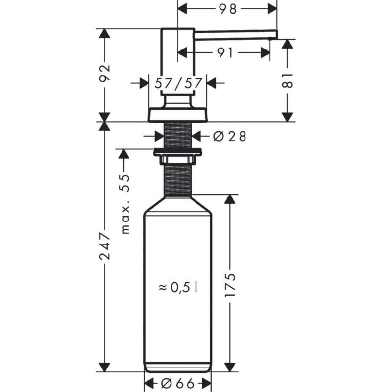 Hansgrohe Dispenser for detergents A71, 500ml, black matt (40468670)