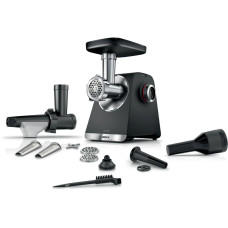 Bosch Мясорубка Bosch, 2100Вт, 3.5кг/мин, 2 решетки, насадка для колбас, кеббе, соковыжималка, пластик, черный (MFWS650B)