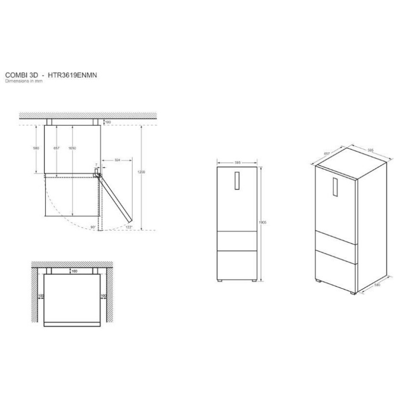 Haier Ref multi-door, 190.5x59.5х65.7, ref-233L, freez.-114L, 3doors, А++, NF, inv., display, fresh zone, silver (HTR3619ENMN)