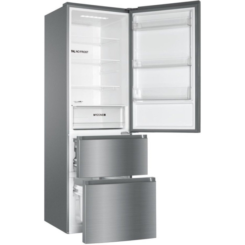 Haier Ref multi-door, 190.5x59.5х65.7, ref-233L, freez.-114L, 3doors, А++, NF, inv., display, fresh zone, silver (HTR3619ENMN)