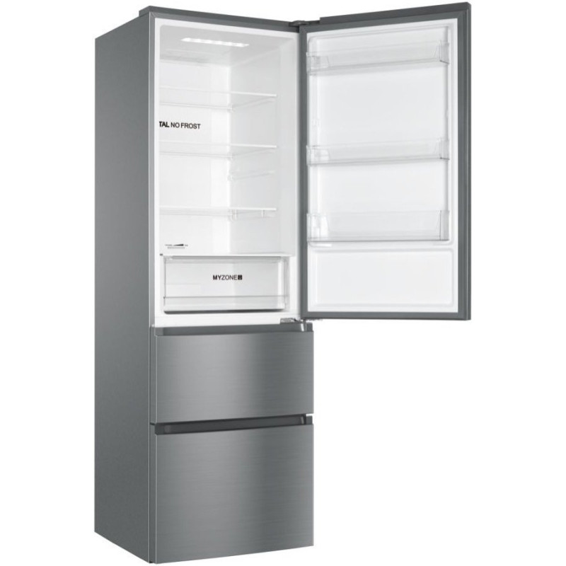 Haier Ref multi-door, 190.5x59.5х65.7, ref-233L, freez.-114L, 3doors, А++, NF, inv., display, fresh zone, silver (HTR3619ENMN)