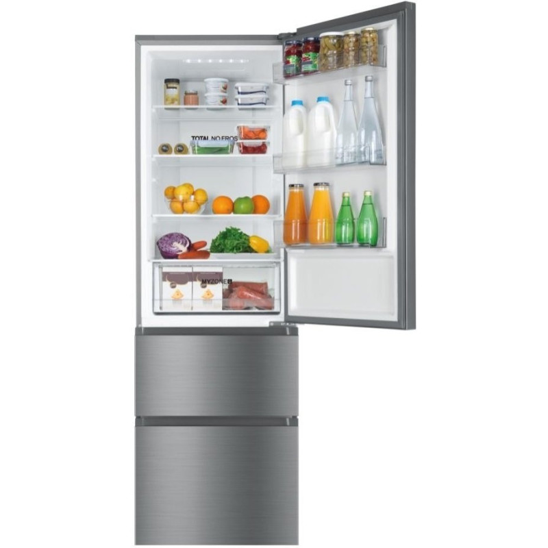 Haier Ref multi-door, 190.5x59.5х65.7, ref-233L, freez.-114L, 3doors, А++, NF, inv., display, fresh zone, silver (HTR3619ENMN)