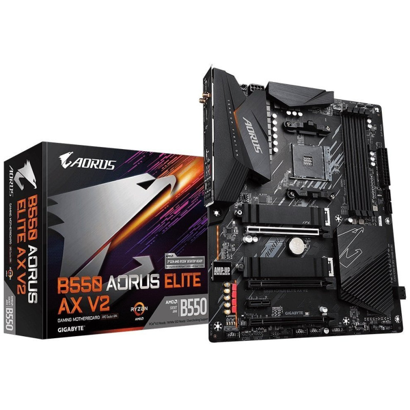 Gigabyte Материнская плата B550 AORUS ELITE AX V2 sAM4 B550 4xDDR4 DP-HDMI M.2 802.11ax+BT5.0 SPDIF ATX (B550_AORUS_ELITE_AX_V2)