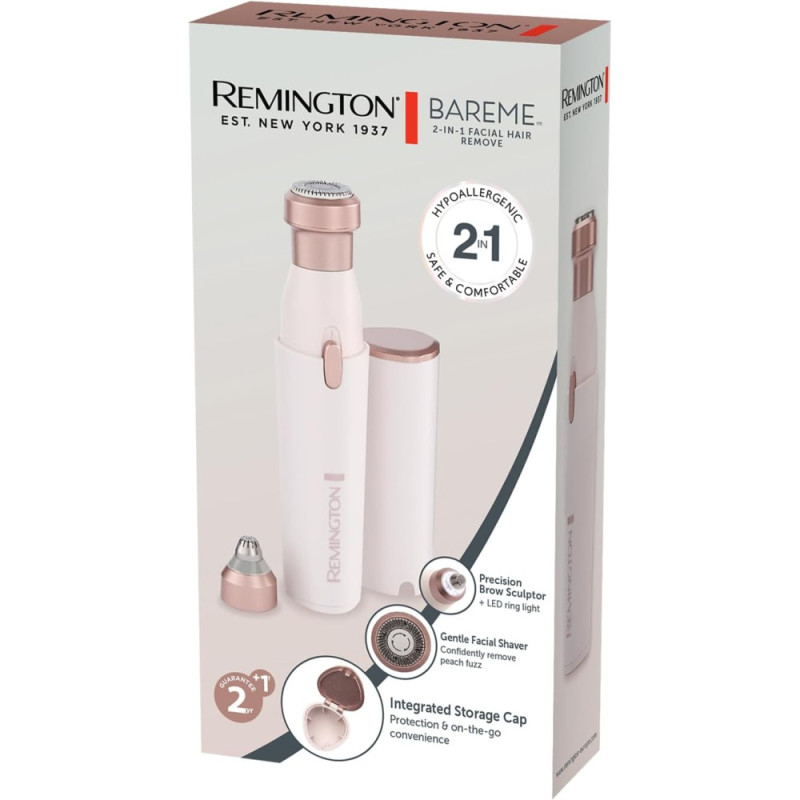 Remington trimmer for nose and ears, network+battery, nozzles-2, steel, pink (WFS200)