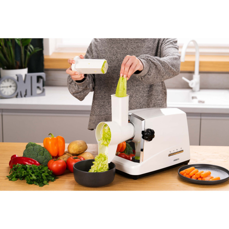 ARDESTO Meat grinder, 1750W, prod.-2 kg/min, 3 cutting plates+for sausag.plates, 4 veg., plastik, silver (MGA-2300J)