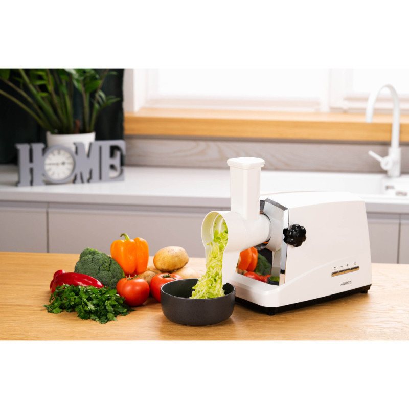 ARDESTO Meat grinder, 1750W, prod.-2 kg/min, 3 cutting plates+for sausag.plates, 4 veg., plastik, silver (MGA-2300J)