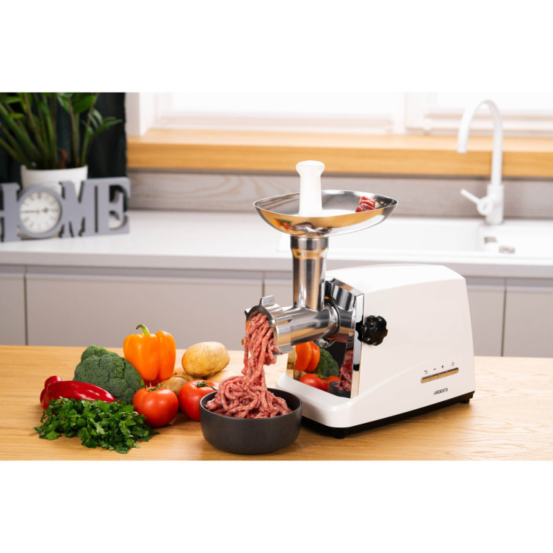 ARDESTO Meat grinder, 1750W, prod.-2 kg/min, 3 cutting plates+for sausag.plates, 4 veg., plastik, silver (MGA-2300J)