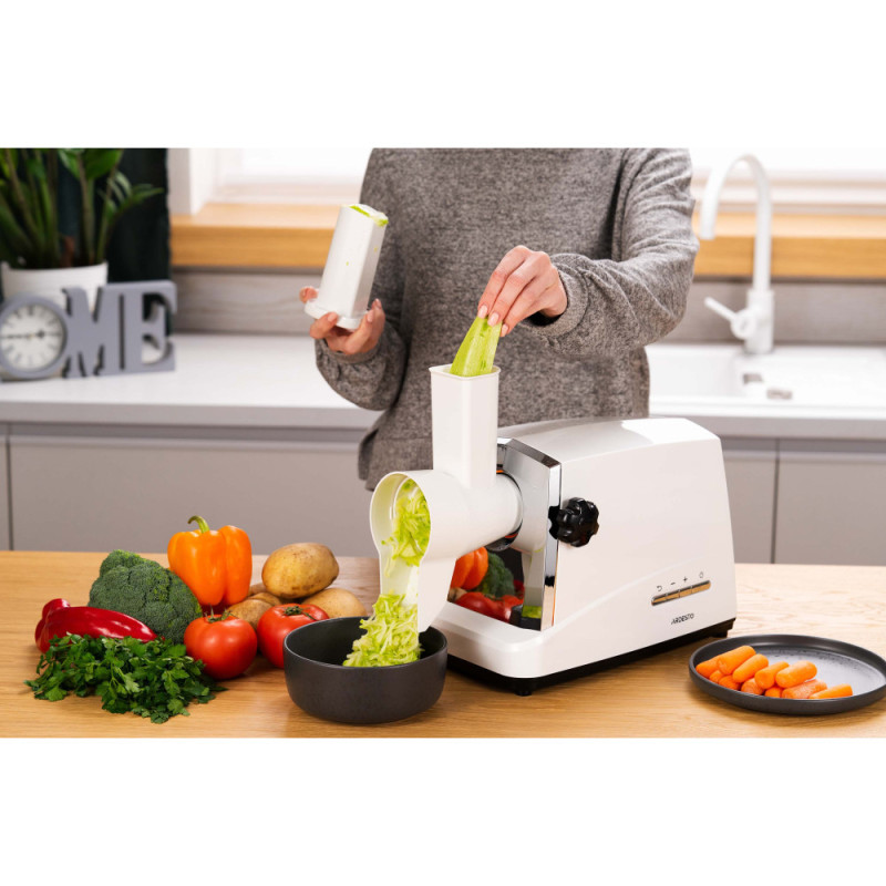 ARDESTO Meat grinder, 1750W, prod.-2 kg/min, 3 cutting plates+for sausag.plates, 4 veg., plastik, silver (MGA-2300J)