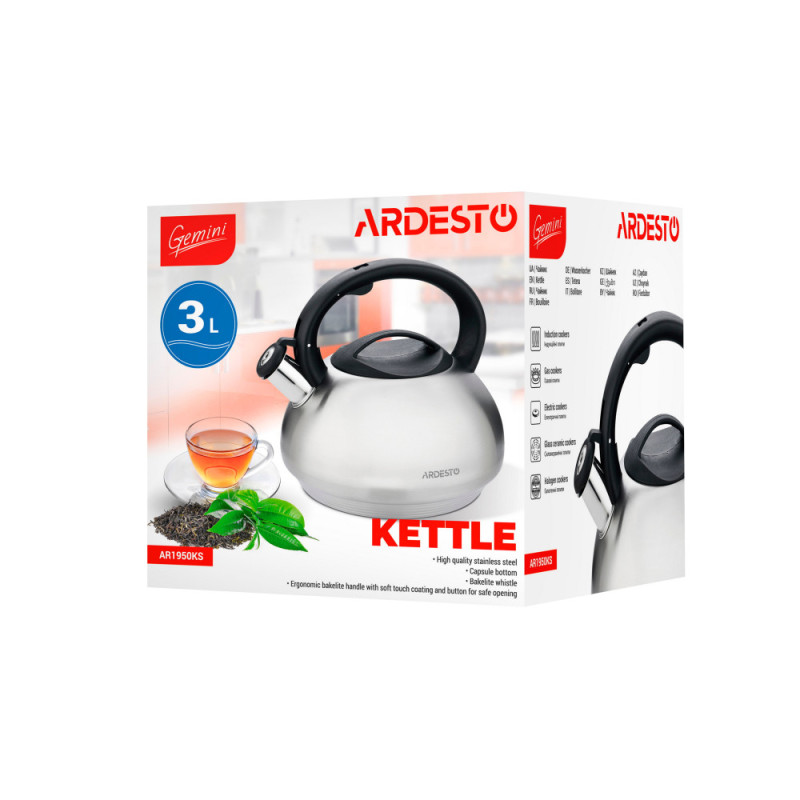 ARDESTO Kettle Gemini, 3 l, grey, stainless steel
