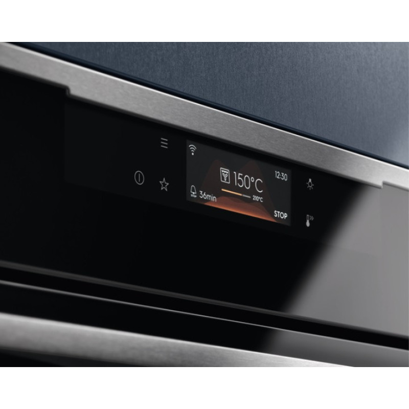 Electrolux Духовой шкаф электрический, 72л, A+, дисплей, конвекция, пиролиз, телескопические направляющие, черный+нерж (KOEBP39WX)