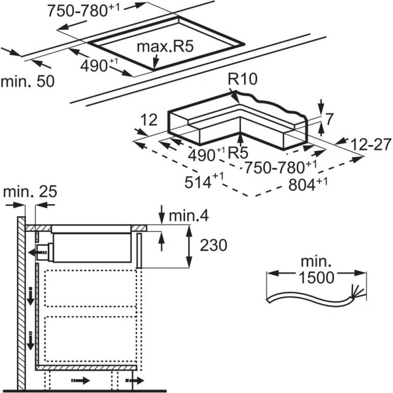 Electrolux Варильна повверхня Electrolux індукційна, 80см, розширена зона, вбудована витяжка, чорний матовий (ECC83443CZ)